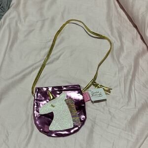 Grey Pretenders unicorn purse lilac shimmer gold strap nwt fringe for mane